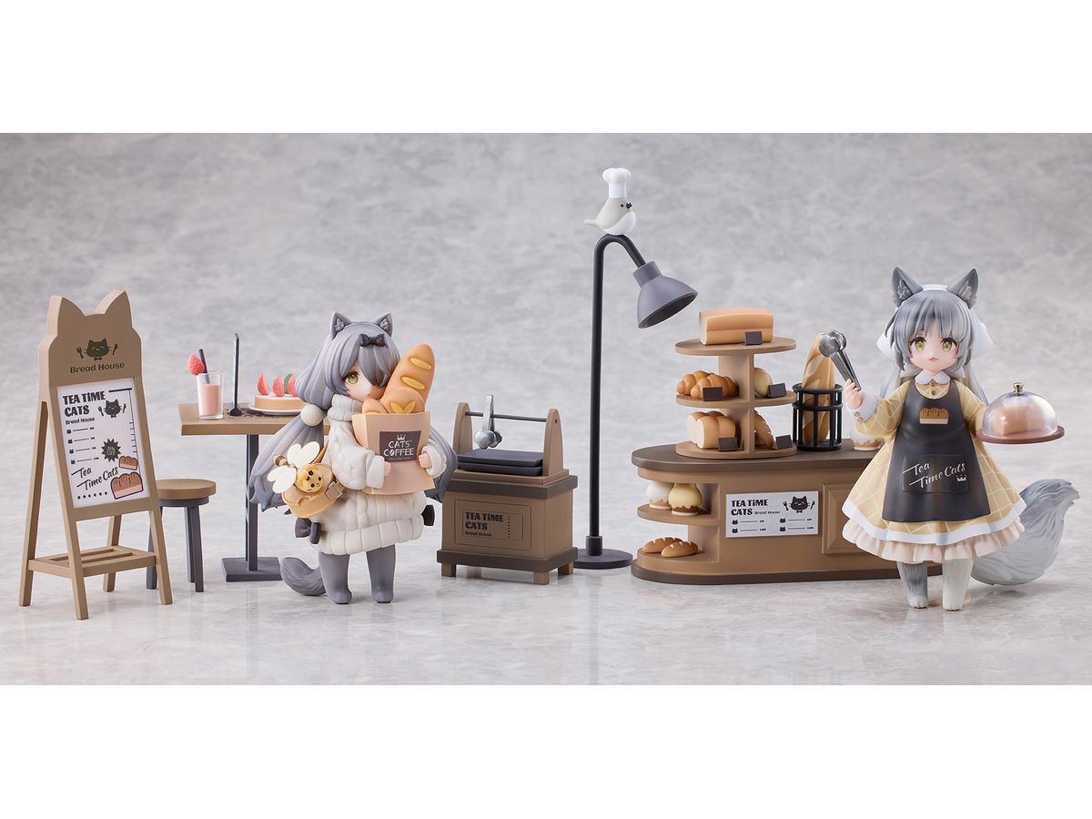 Tea Time Cats Scene: Meow Town Bakery Clerk & Customer Set